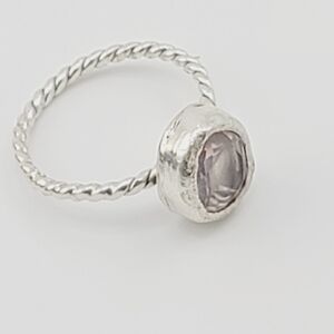 ROSE QUARTZ CRYSTAL RING HANDMADE IN STERLING SILVER METAL WITH TWISTED BAND 6.5